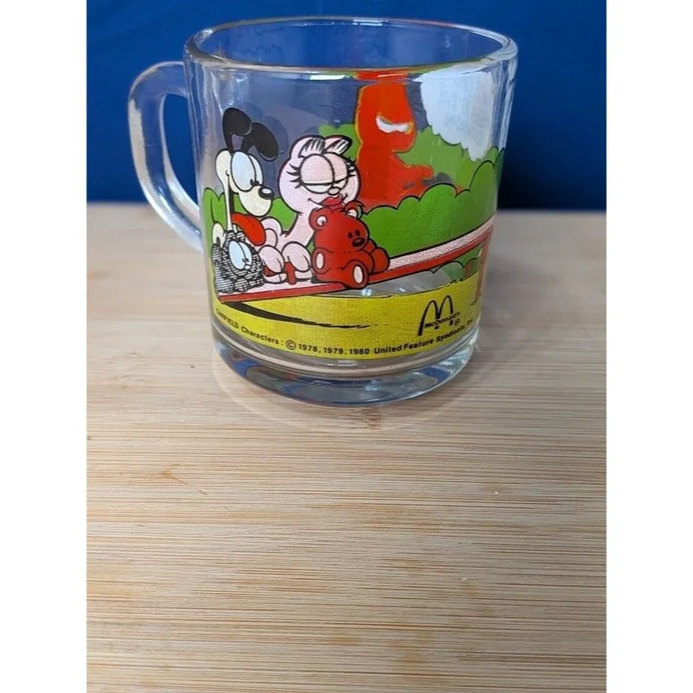 Vtg Mug 1978 Garfield Odie Mcdonalds Teeter Totter "I'm Not One Who Rises" Glass - Picture 3 of 6